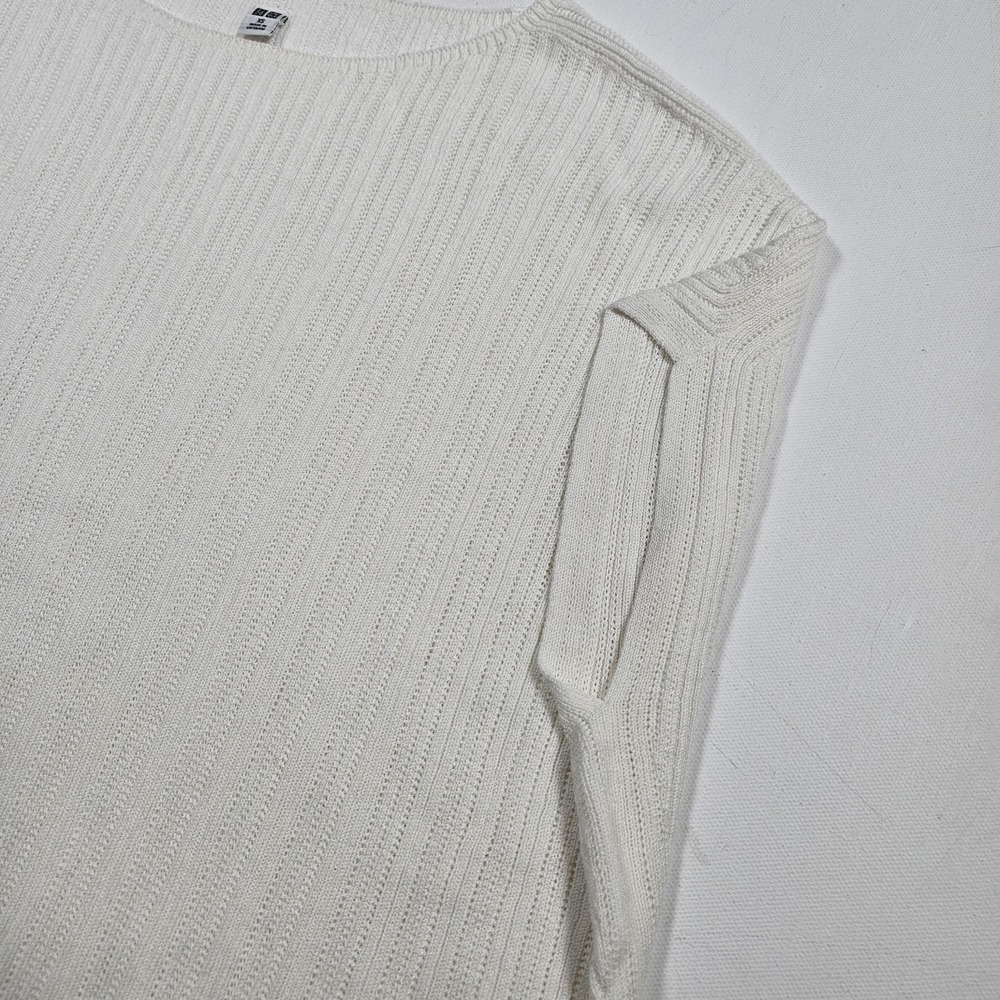 Uniqlo Knit Top Womens XS Off White Ribbed Dolman Sleeve Boat Neck Sweater - Picture 4 of 8
